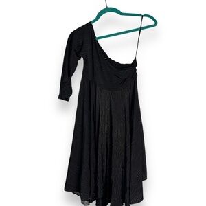 Pierre Balmain One-Shoulder Asymmetrical Blue Black Wavy Mini Dress 26/40 XS